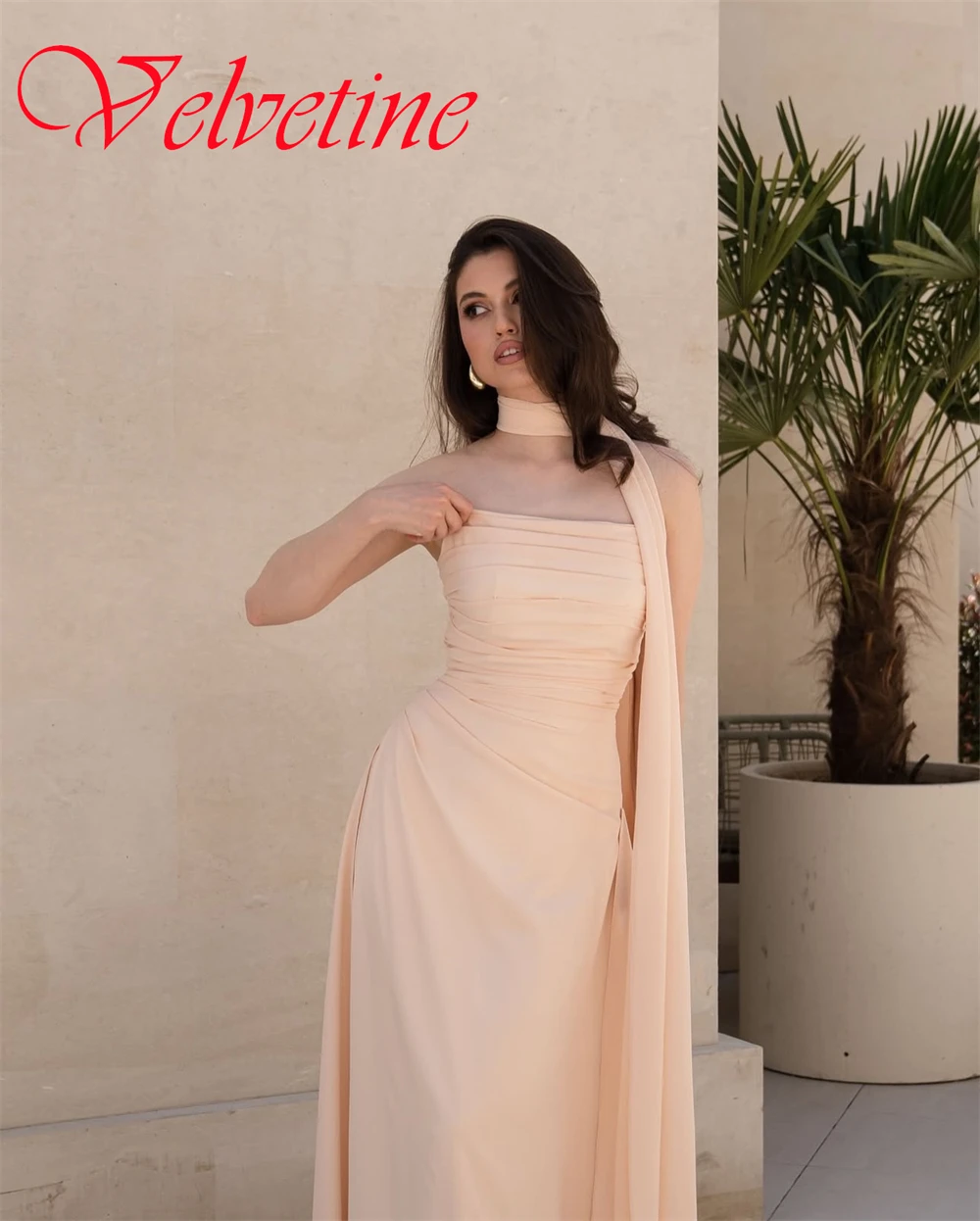 Customized Elegant Strapless Sleeveless Evening Dress High Quality Chiffon Homecoming Dresses Temperament Ribbons Party Gowns