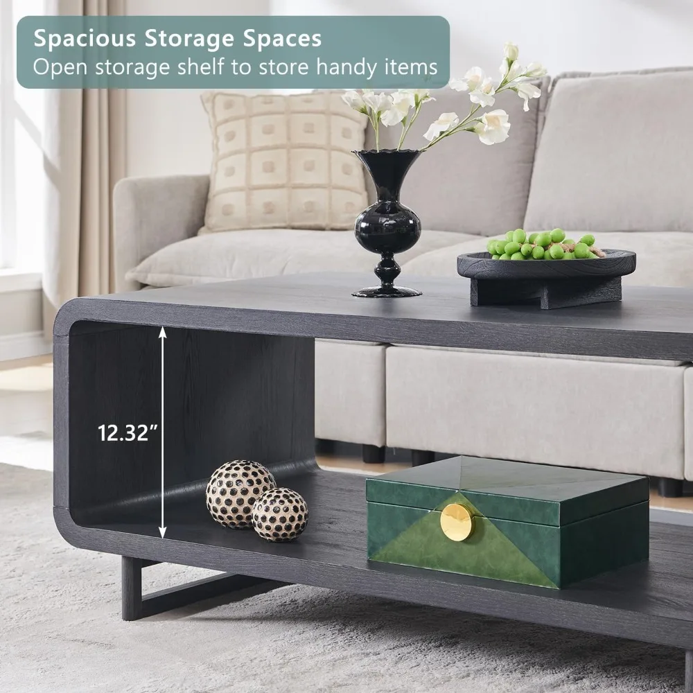 Современный двухуровневый журнальный столик с местом для хранения вещей, минималистичный изогнутый дизайн для прямоугольной деревянной центральной части гостиной