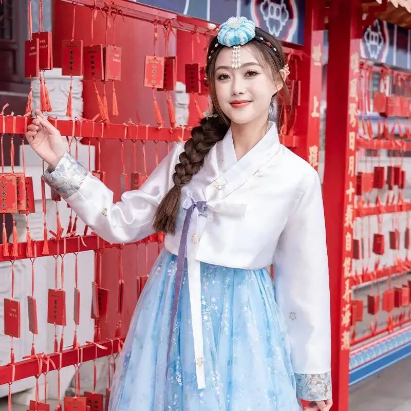 

Hanbok Korean Traditional Costume for Women Elegant Luxury Hanbok Dress Princess Cosplay Anicent Retro Long Robe Wedding Party
