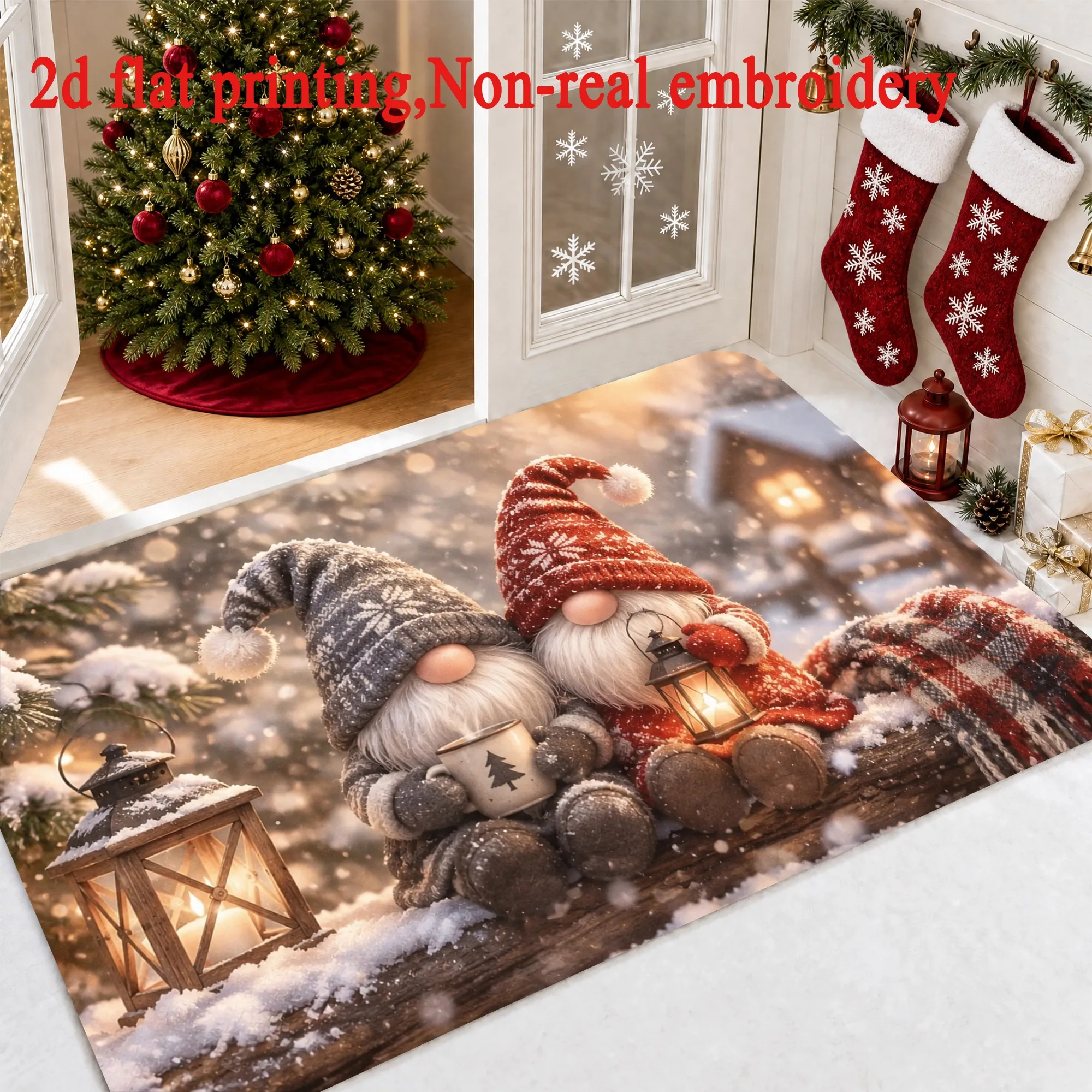 Christmas Home Welcome Rug Steam Train Snowy Mountain Village Print Entrance Doormat Entry Floor Mat Festival House Styling