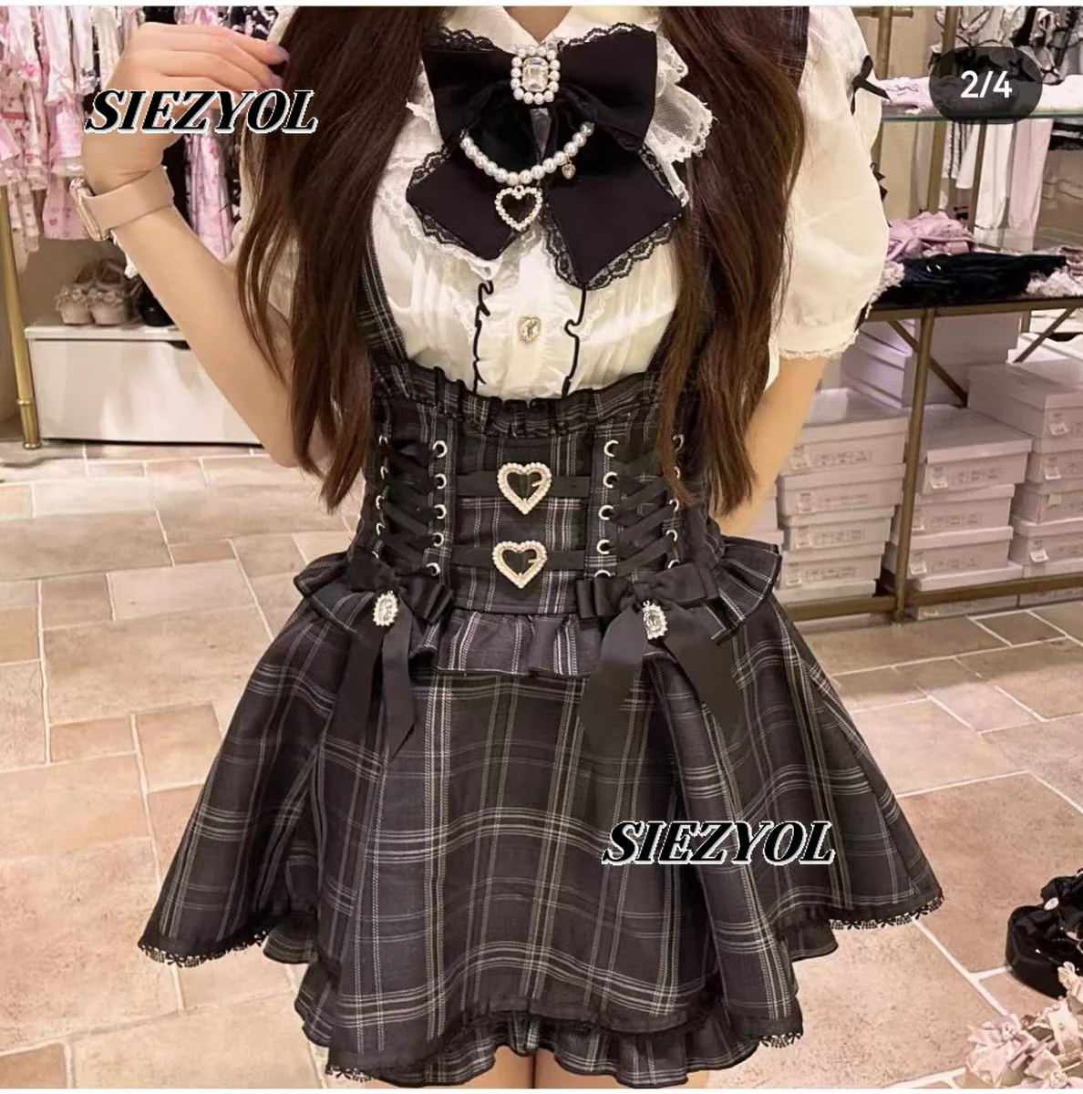 

Japanese Liz Mine Mass Production Detachable Suspender Skirt 2026 Spring and Autumn Heart Cross Suspender Back Bow Strap Skirts
