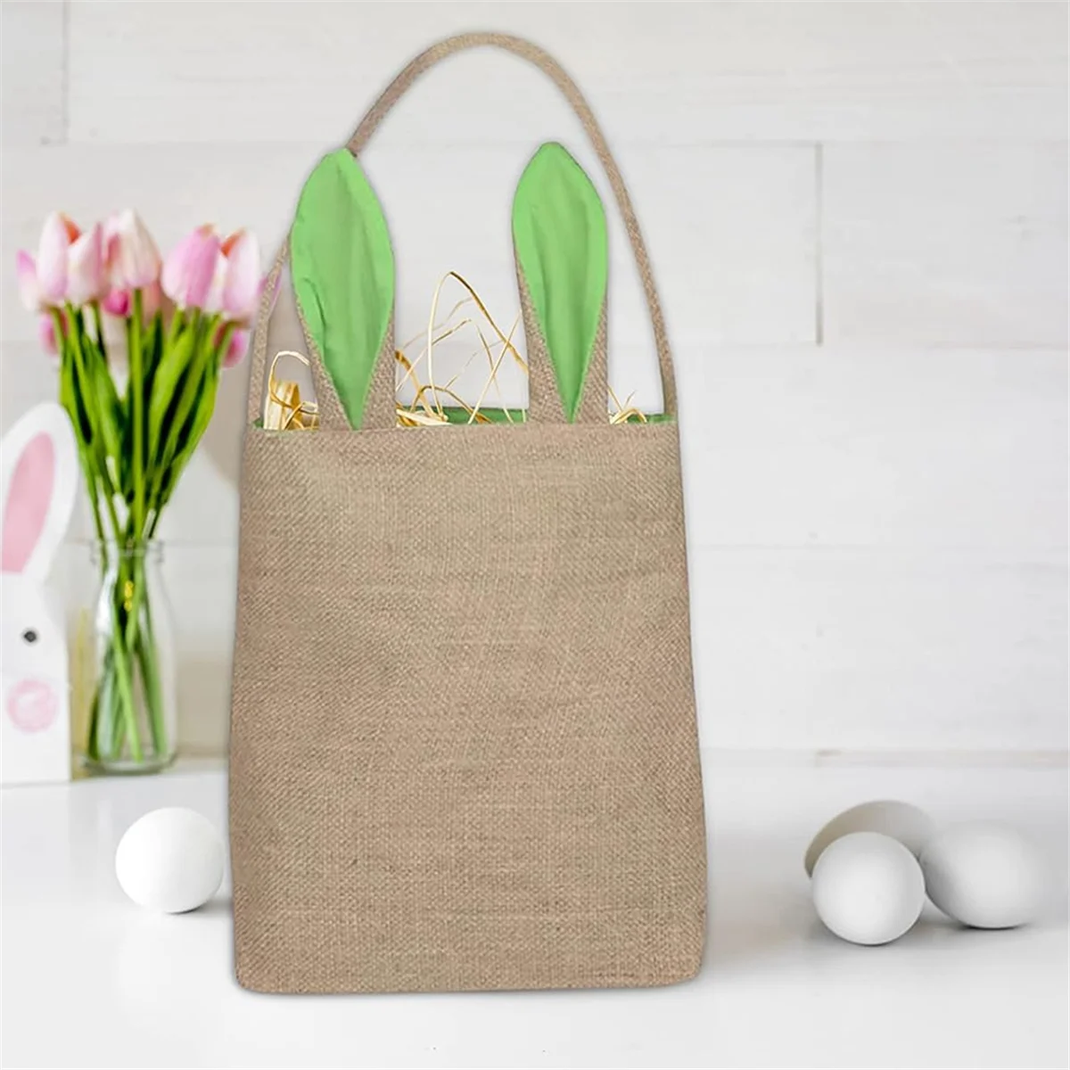 Y02AEaster Basket Bag - Bunny Rabbit Ear Design - Grocery Shopping Baskets Kids Party Gift Bags Brown-Blue