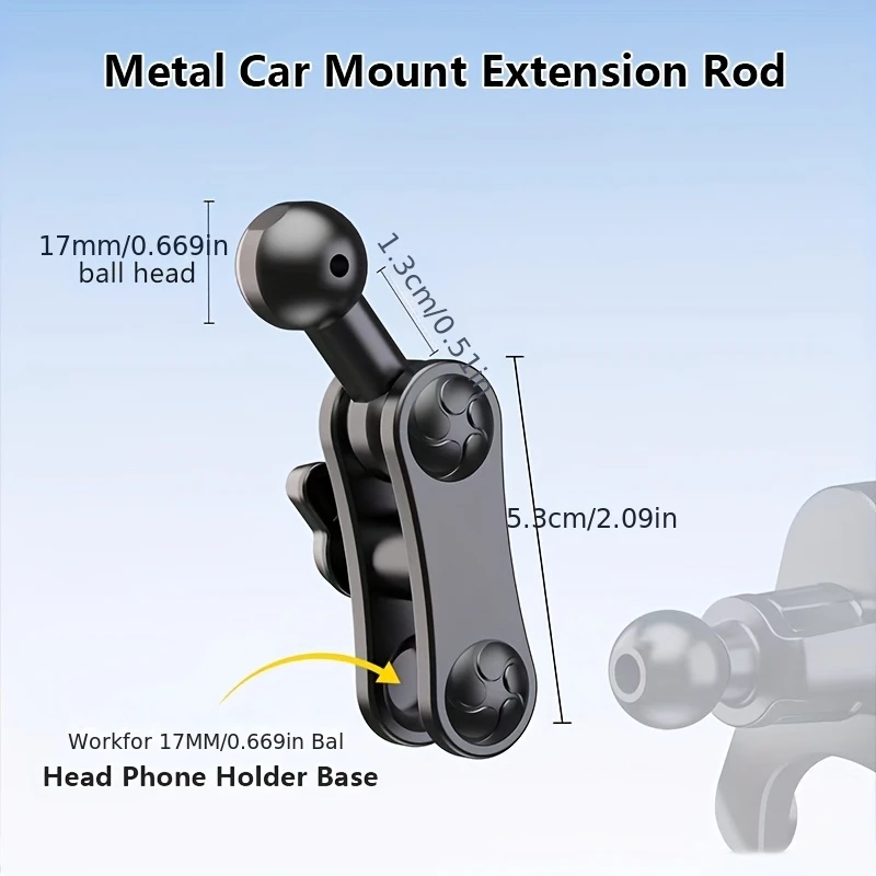Mobile Phone Car Mount 17mm All-Metal Ball Head Extension Adapter Rotation Extension Rod for Car Phone Holder  Accessories