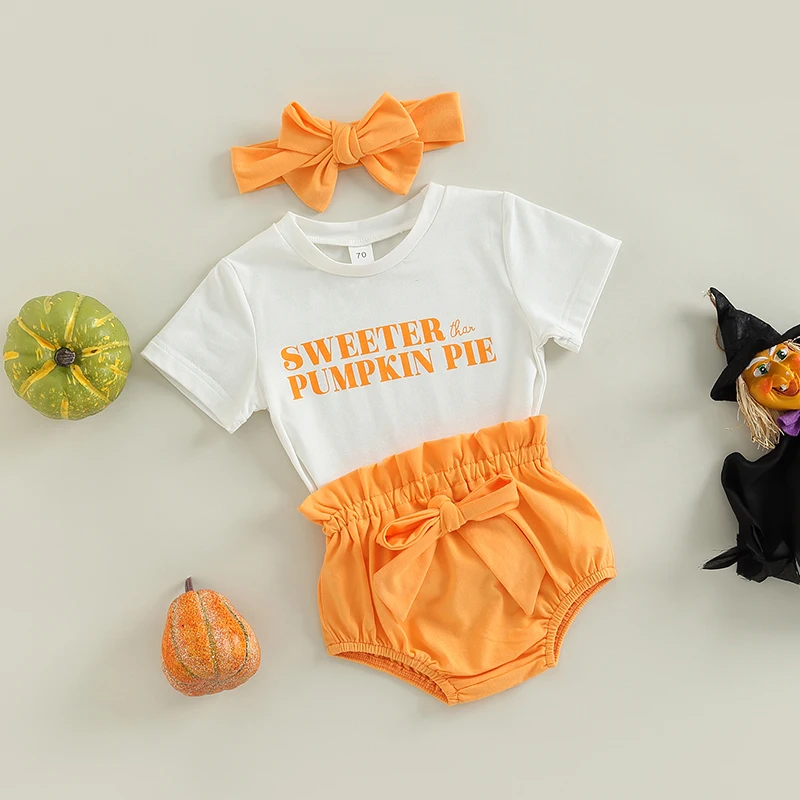 

Baby Boy Halloween Costume Pumpkin Print Long Sleeve Romper Hat Set for Infant 0-18 Months