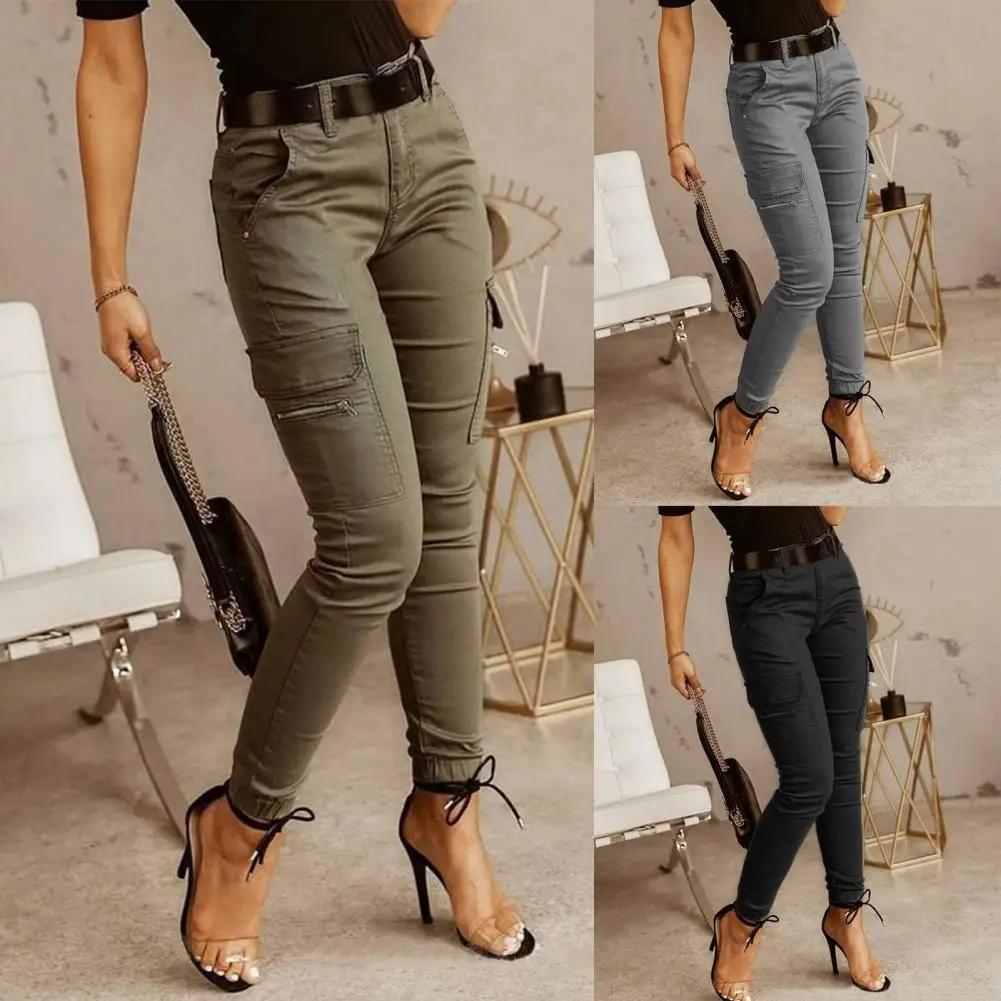 Trendy Women Pants Women Cargo Pants Low Waist Ankle Tied Zipper Pants  Slim