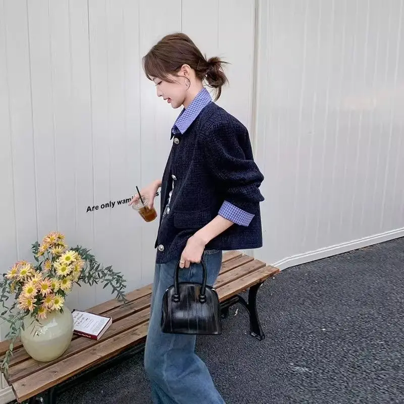 

Tweed Jacket Coat Woman Womens Spring Rayon Casual Comfortable Suitable Ruffles Seam Pocket Decoration Ornament Fancy Clothing