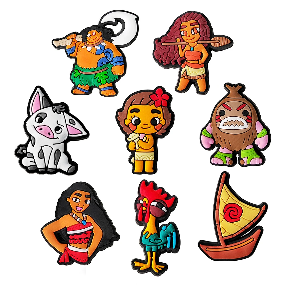 1-12pcs Disney Moana Shoe Charms PVC Cartoon Garden Sandal Clog Shoe Accessories Decoration Buckle For Kids X-mas Gifts