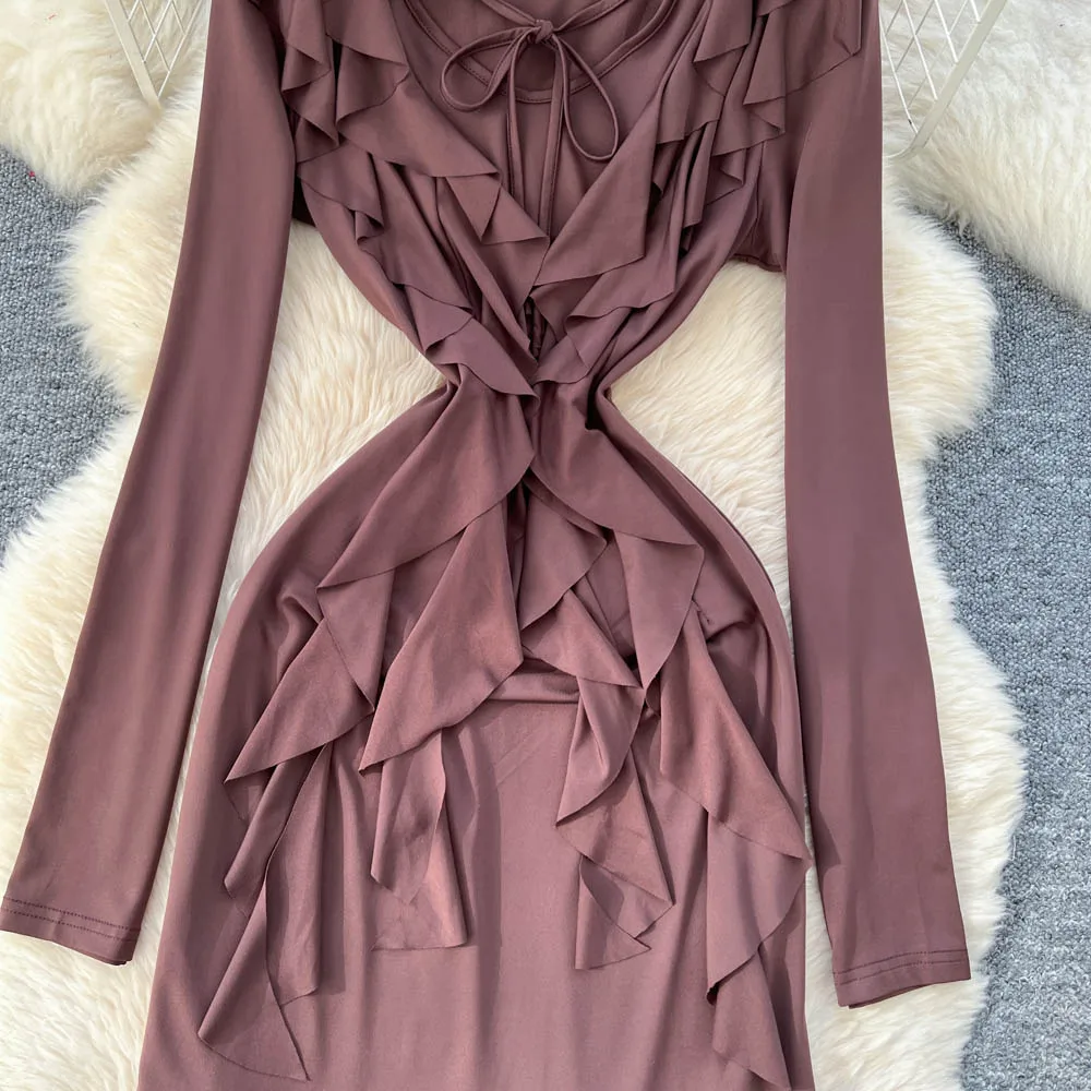 Vintage à volants à manches longues mince élégant fée mode coréenne Boho robe d'été femmes vêtements robe longue