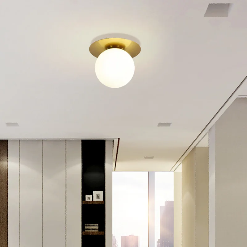 Nordic LED Ceiling Light Simple Bedroom Bedside Corridor Industrial Lighting Acrylic Ball Ceiling Lamp Gold Black Iron G9 Lamps