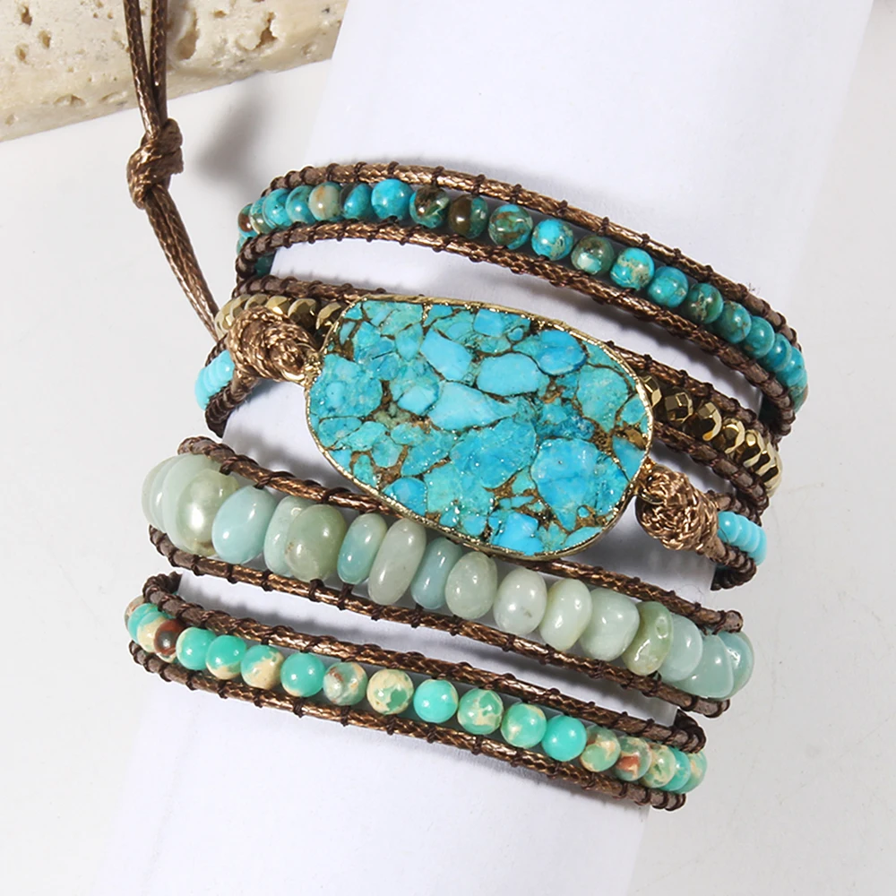 Women Gift New Designer Boho Bracelet Handmade Mixed Natural Stones Charm 5 Strands Wrap Bracelets Women Jewelry