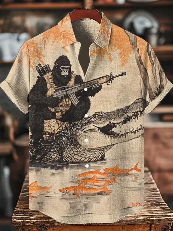 

Men's Shirts Funny Gorilla Warrior Crocodile Print Beach Shirt For Men 3d Print Hawaiian Shirt Women Fashion Short Sleeve Blouse