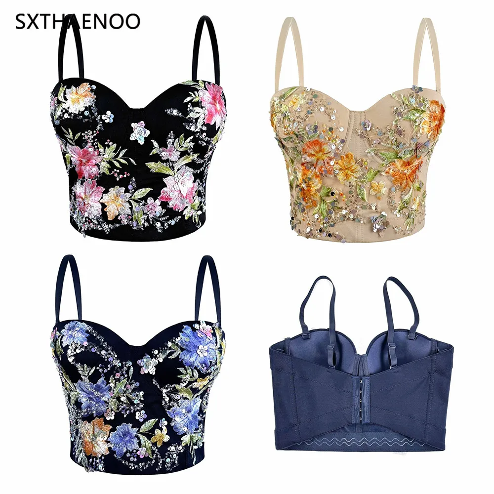 

SXTHAENOO 2025 Embroidery Y2k Tops Corset Streetwear Sexy Bead Bastet Party Fashion Clothes NightClub Stage Dance Women Clothing