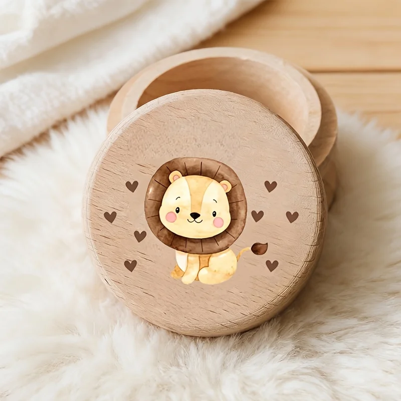New Cute Animal Theme Wooden Storage Box, Tooth Collection Box, Fetal Hair Collector, Tooth Fetal Hair Storage Box, Too