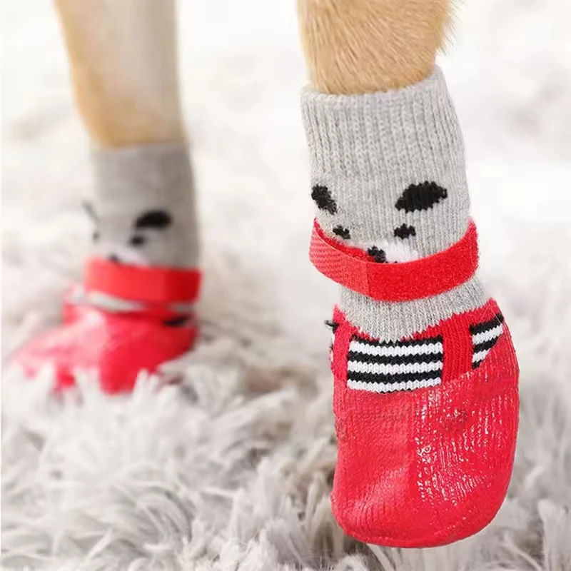 Pet Socks for Small Dog Cat, Non-Slip Dog Socks with Adjustable Paw Protection Winter Knitting Warm Sock (Blue Red Black)