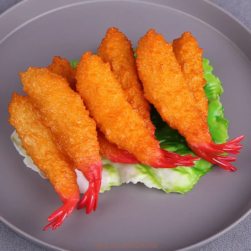 4pc/lot Artificial Fried Shrimp Fake Simulation Japanese Sushi Tempura Food Model Kitchen Shop Decor Photo Props