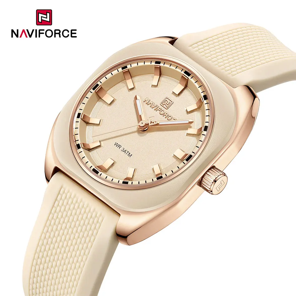 NAVIFORCE Fashion Quartz Watches For Women Comfort Silicone Band Ladies Daily Waterproof Casual Wristwatch Female Timepiece Gift