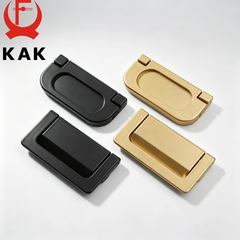 KAK Hidden Furniture Handle Gold Aluminum Alloy Flat Concealed Buckle Cabinet Pulls Flush Mounted Wardrobe Door Handle Hardware