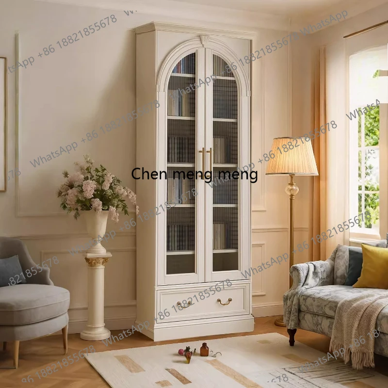 French Cream Wind Solid Wood Bookcase Wide Floor Small Unit Model Display Cabinet Bookshelf