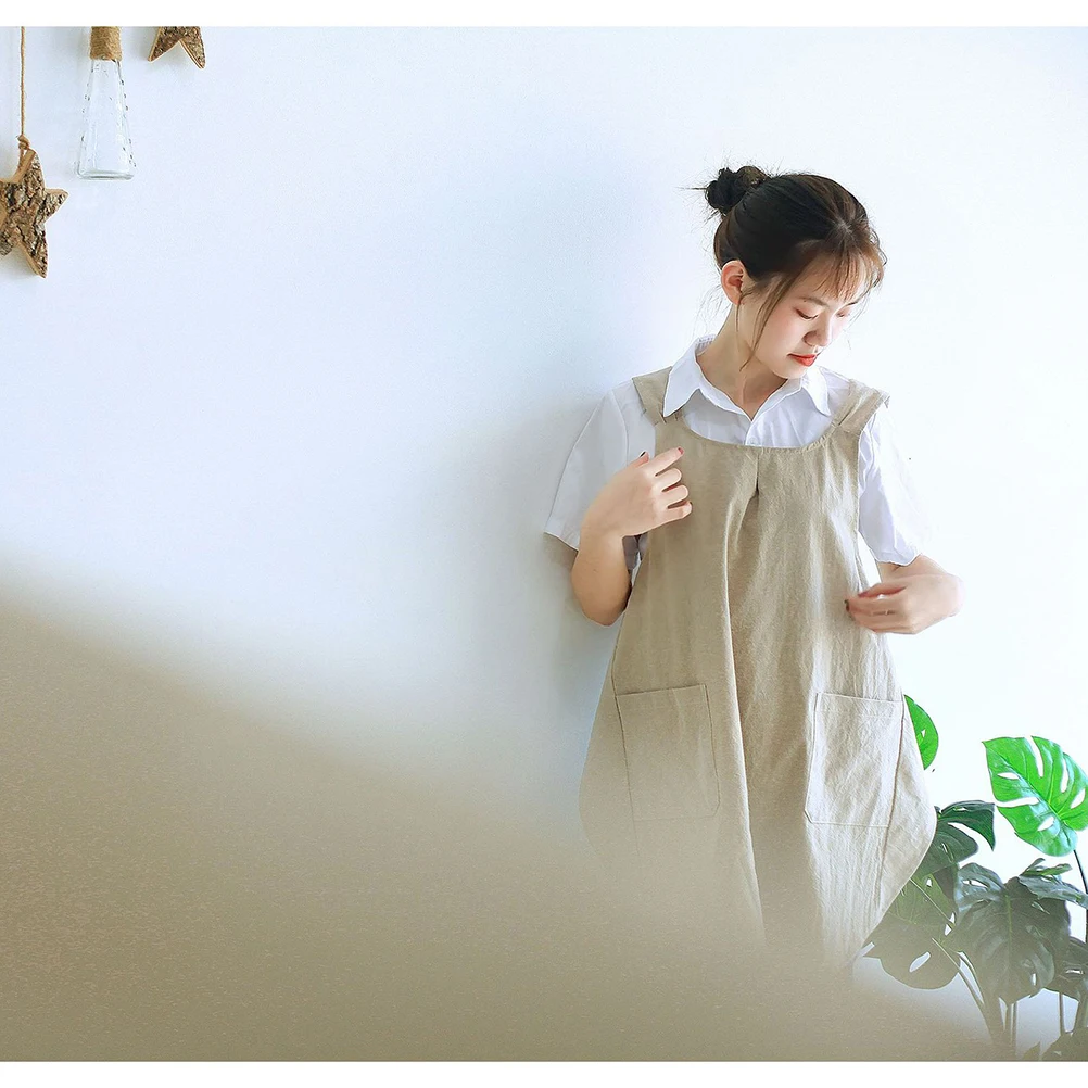 

Cotton Linen Sleeveless Stain Resistant Kitchen Housework Apron For Kitchen Clothing Khaki Men Women Perfect for Cooking