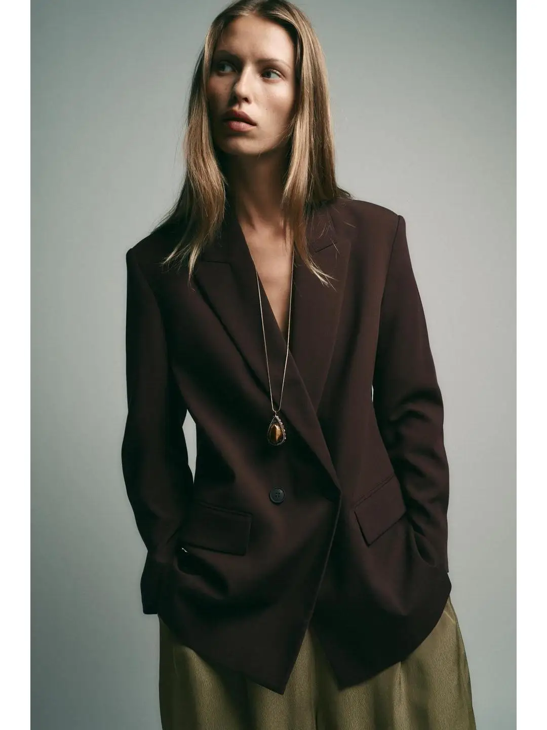 

Autumn Double-breasted Closure ket Decorative Sle Suit Jaet Long Sve Regular Length Pure Color Large Size Women's Coat