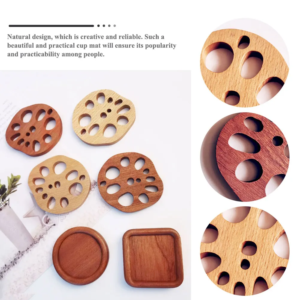 

2 Pcs Beech Wood Lotus Root Coaster Cup Pad Heat Insulated Pads Table Decoration Wooden Coasters Mat Mats Coffee Insulation