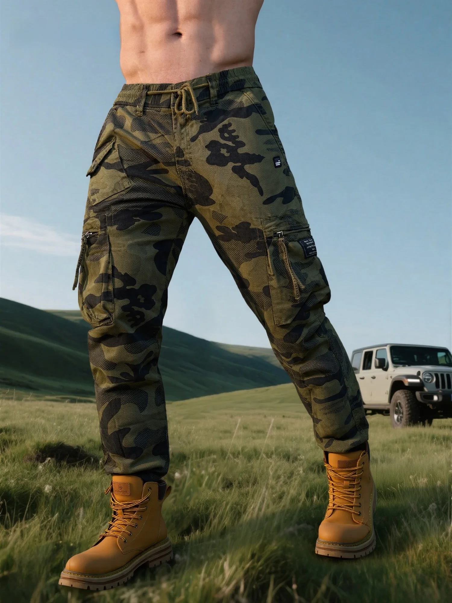 

Модные камуфляжные свободные мужские повседневные брюки-карго с эластичной резинкой на талии, дышащие, удобные, длинные футболки High Street Spor...