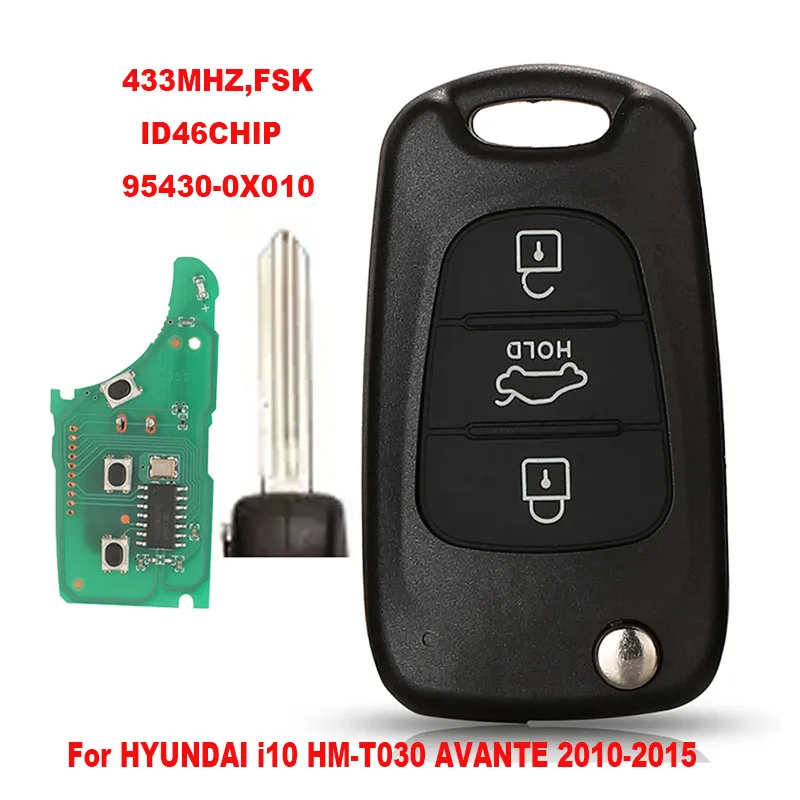 jingyuqin Car Key For Hyundai i10 AVANTE 2010-2015 433Mhz ID46 FSK Control Key Original 2buttons Update to 3buttons 95430-0X010