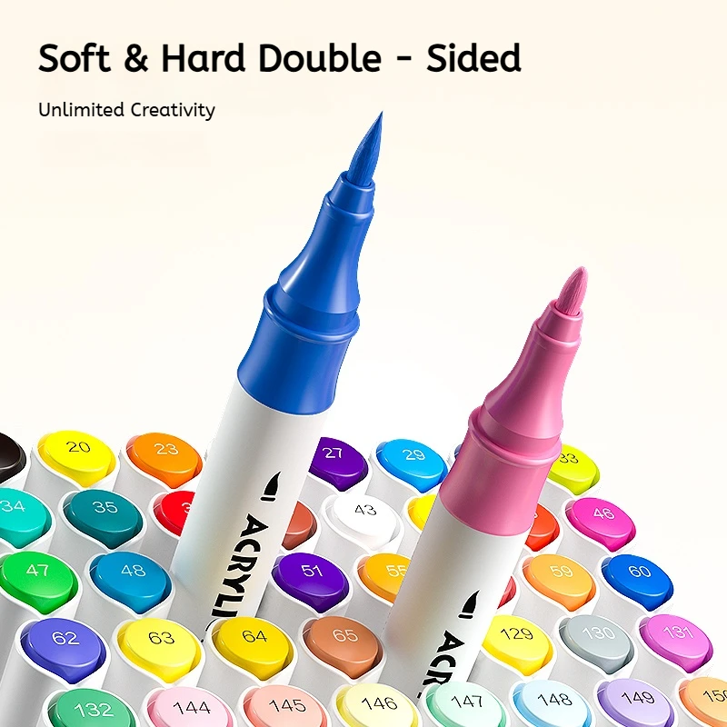 Deli Dual-Tip Acrylic Markers Set with Highlighters Art Brush Paint Pens for Sketching Doodling Hand-Drawing 12/24/36/48 Pcs/Set