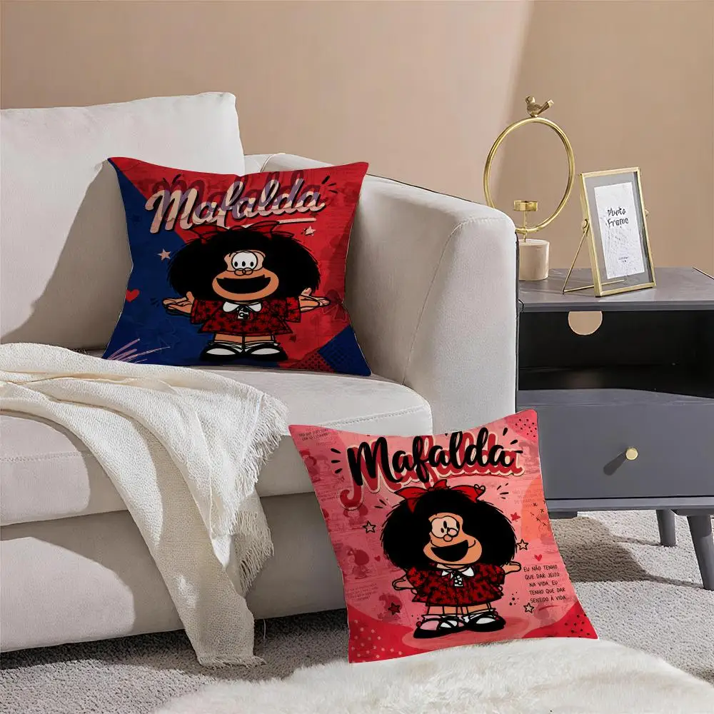 Cute Cartoon Girl M-Mafalda Cushion Cover Pattern Printed Pillowcase for Living Room Sofa Cushion Cover & Bedroom Decor