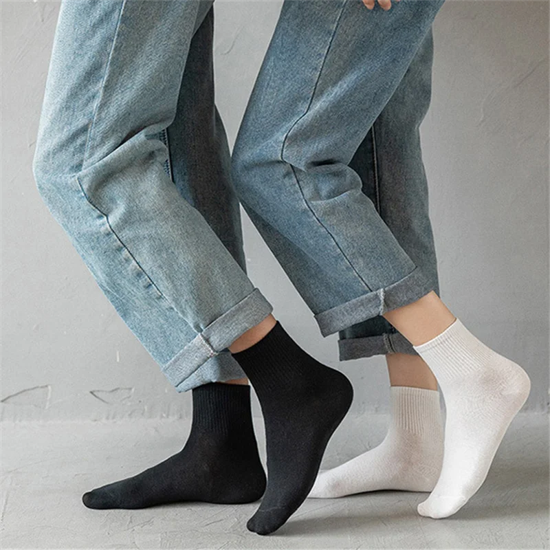 5 Pairs Fashionable Steady Solid Colour Black White Mens Socks Summer Autumn Vintage Student Boys Short Mens Low Ankle Socks
