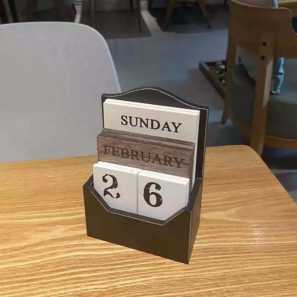

Aesthetic Wooden Perpetual Calendar Reusable Manual Desk Calendar Ornament Black Home Decoration Date Display Ornament Gifts