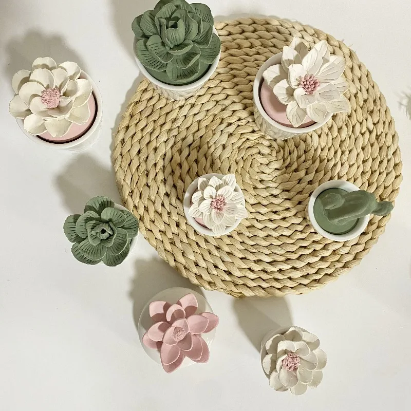 Hand‑Sculpted Flower Ceramic Aroma Furnace Ornament Fireless Aromatherapy Essential Oil Diffuser,Home & Hotel Decor accessories