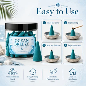 Ocean Breeze Incense Cones Long Lasting Fresh Sea Scent Aromatherapy Cone Incense For Home Yoga Meditation Deodorization Air Fre