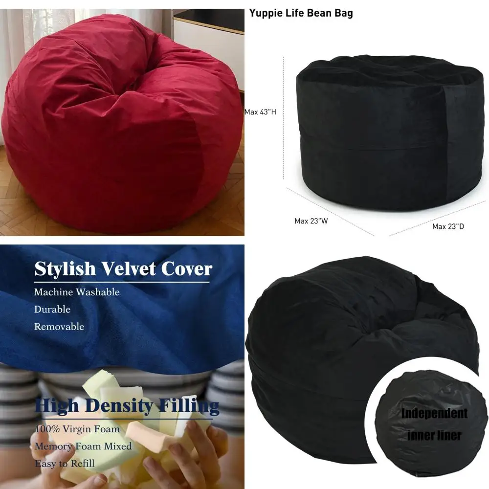 

YuppieLife Extra Large Foam-Filled Bean Bag Chairs for Kids, Teens, and Adults - Ideal for Living Rooms, Gaming, and Relaxation