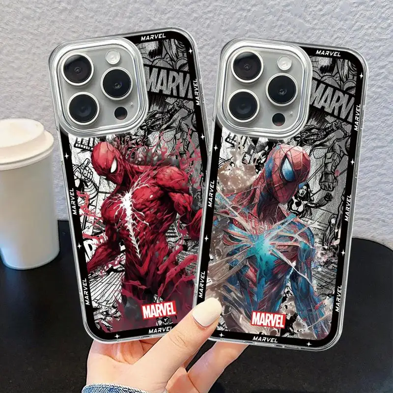 Marvel Retro Spiderman Ironman Phone Case for iPhone 15Plus 14 Pro Max X 12 11 7 8 Pro XR 13 Mini XS TPU Silicone Cover