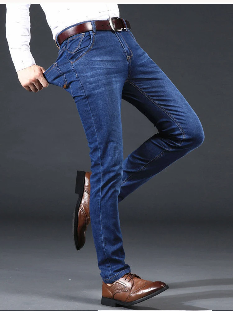 

Men Fashion Straight Jeans Men 2024 New Stretch Slim Fit Pants Comfortable Soft Business Denim Trousers Male Brand Clothing