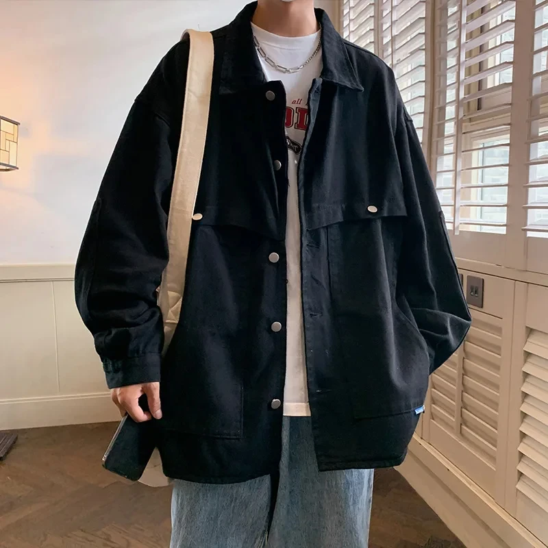 

Trendy Denim Jacket For Men Casual Hong Kong Style Japanese Vintage Street Fashion Loose Fit Youth French Jacket