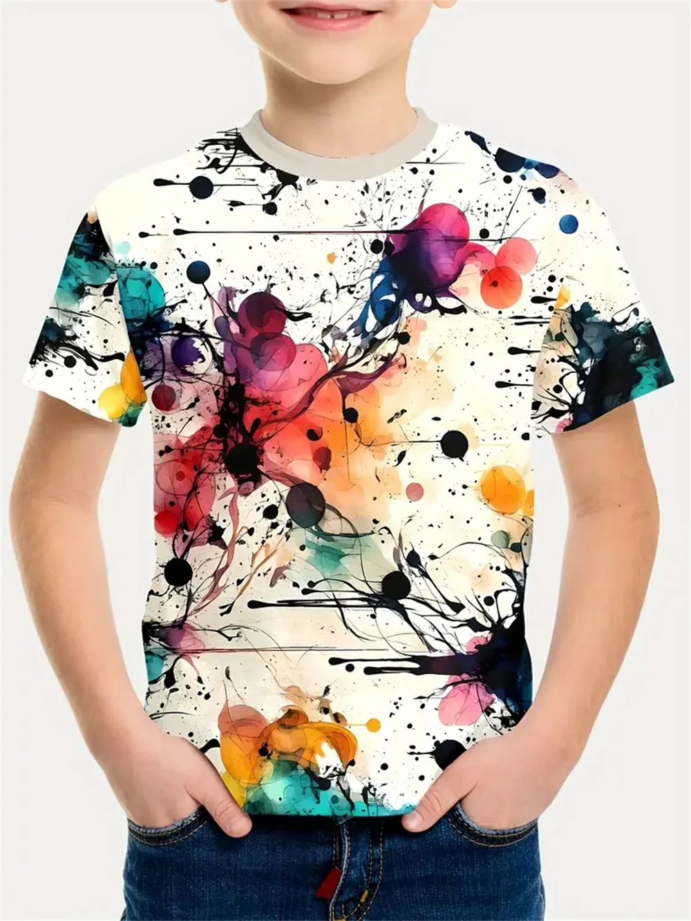 Retro Tie-Dye 3d Print Tee Shirt Kids Boys Clothes Short Sleeve Casual Children's Clothing Fashion T Shirt For Boys