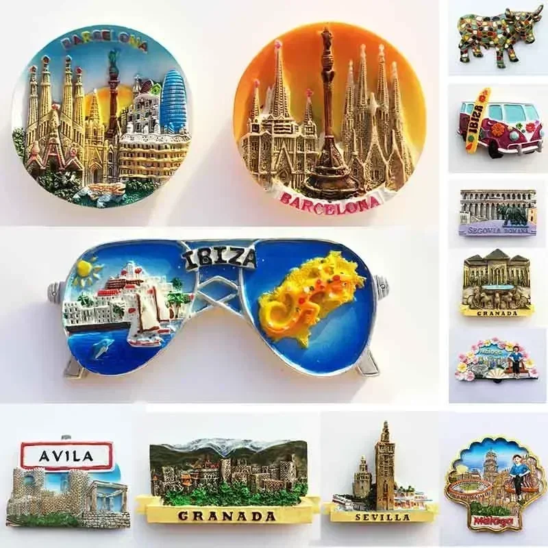 Barcelona Spain Fridge Magnets Columbus Granada Ibiza Sevilia Maalaga Souvenir Refrigerator Magnets Stickers Home Kitchen Decor