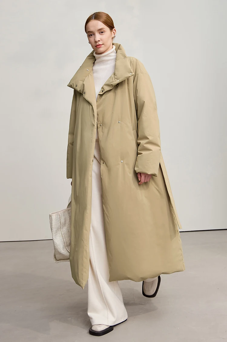 Amii Down Coats 2025 Winter New Solid Color Loose Long Women's Outerwear With Belt High Neck Thicken Warm Down Jacket 12544184