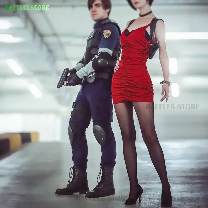 Resident 2 4 disfraz de cosplay bordado Ada Wong, estilo cheongsam, vestido rojo para mujer, traje sexy para Halloween, traje de cosplay malvado, biohaazard