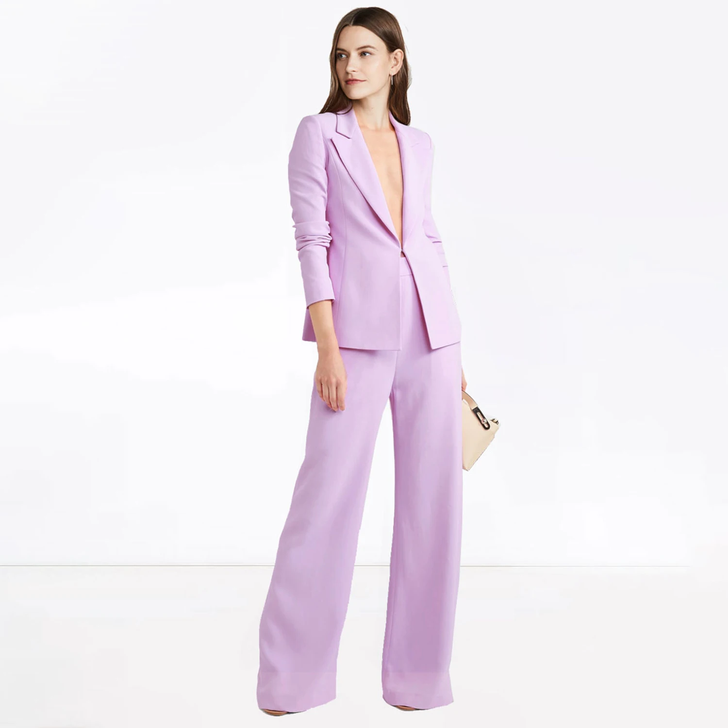 طقم بدلة عمل نسائي مكون من قطعتين من Allingentle Peak Lapel طقم بدلة أنيقة لملابس مكتب الحفلات حسب الطلب