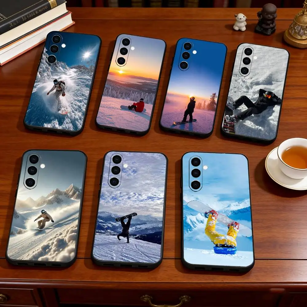 Skiing Snow Snowboard Ski Phone Case Black Silicone Soft For Samsung Galaxy A73,A72,A71,A70,A53,A52,A51