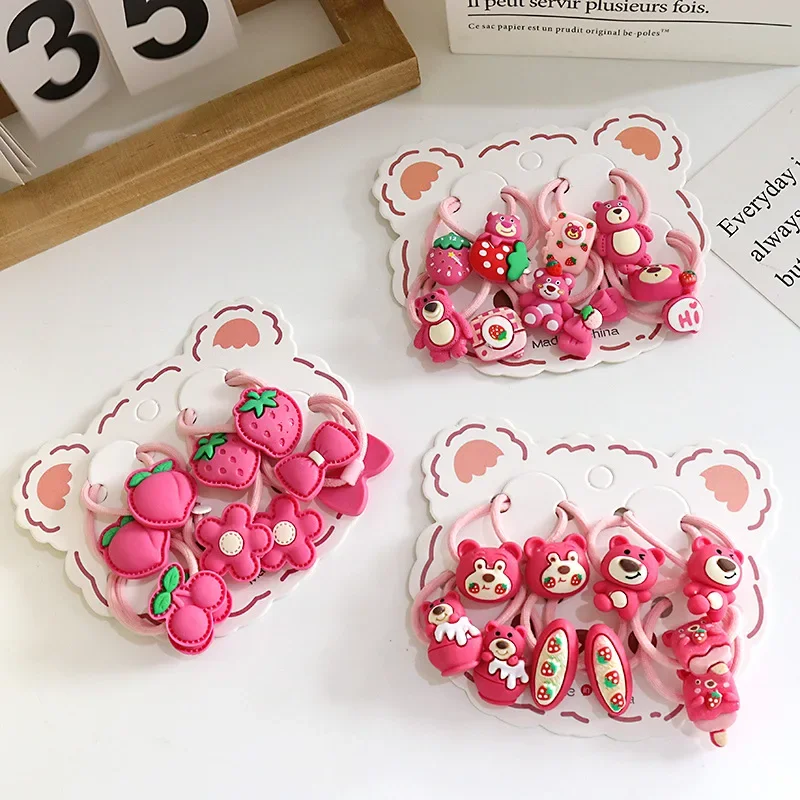 Cute children hair accessories hair ties strawberry bears  ropes ties rubber bands little girls cartoons headbands