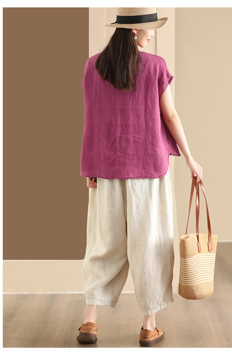 Natural 100% Linen Women's Shirt, White Bat-sleeve Top, Fashionable Street Wear, Comfortable, Cool and Breathable Summer Shirt