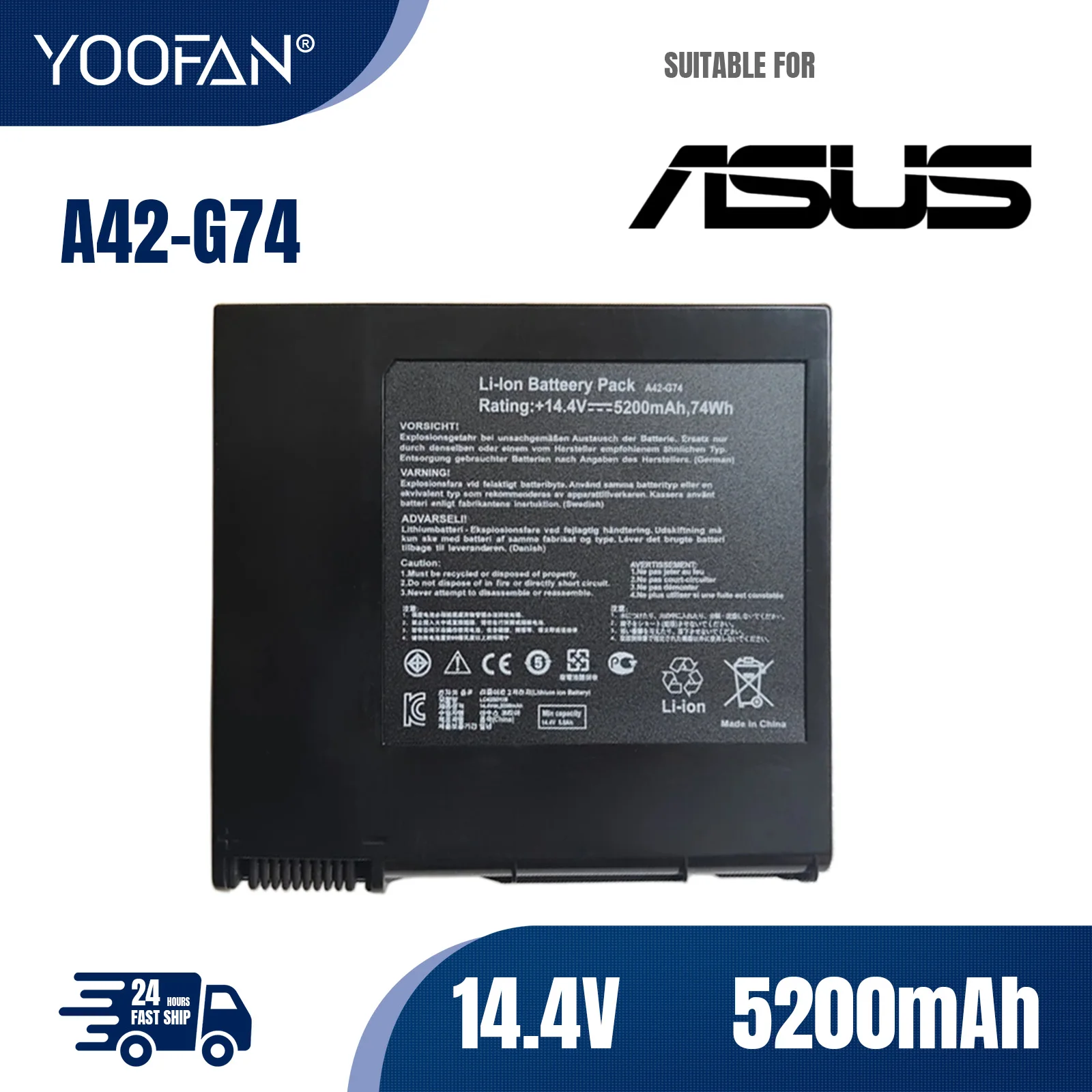 YOOFAN Batería de 8 celdas para ordenador portátil, 5200mAh, 14,4 V, A42-G74, para Asus G74, G74J, G74JH, G74S, G74SW, G74SX