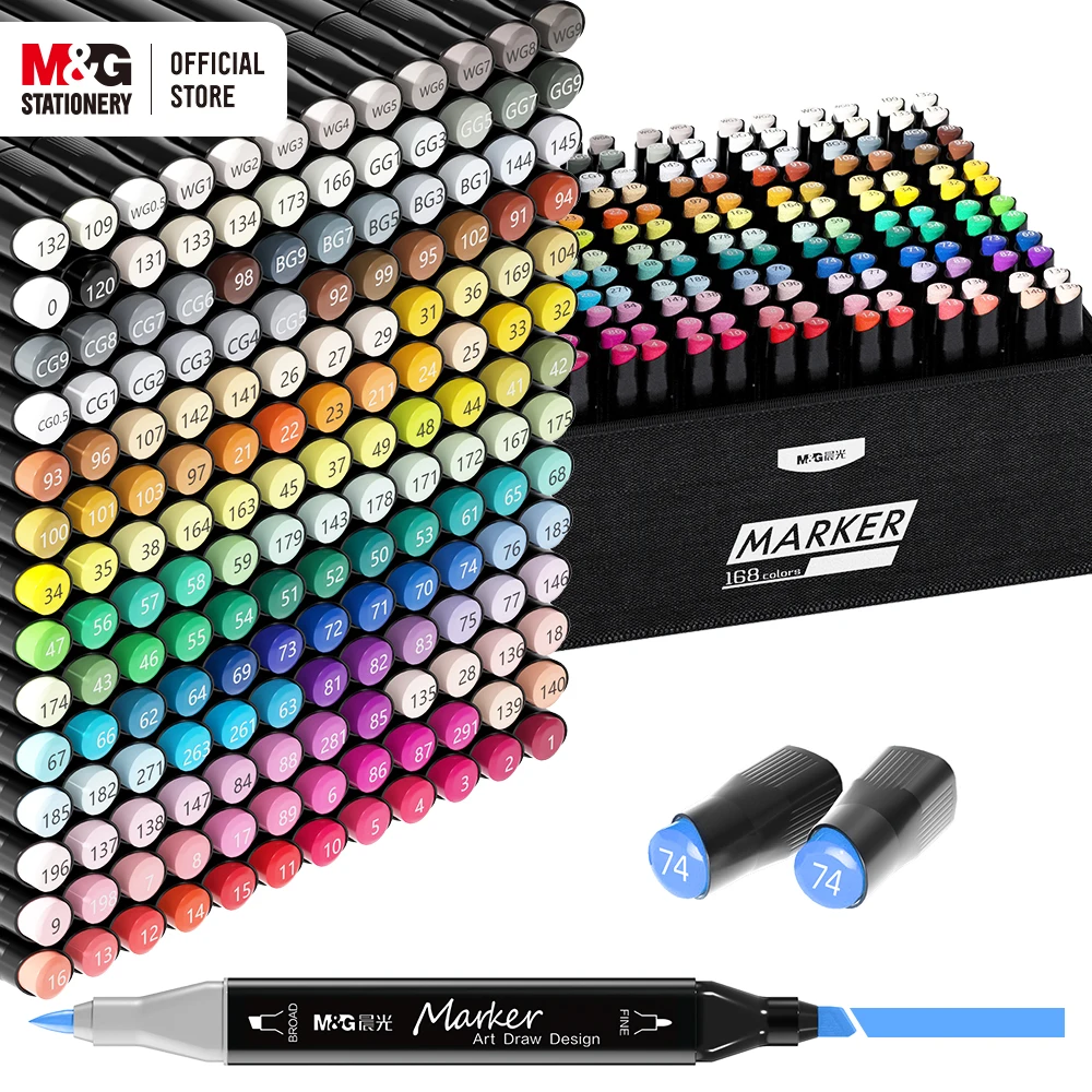 M&G 168 Colors Alcohol Markers Dual Tip Markers Set for Students Coloring Illustration Great Value Pack for Students' Art Class