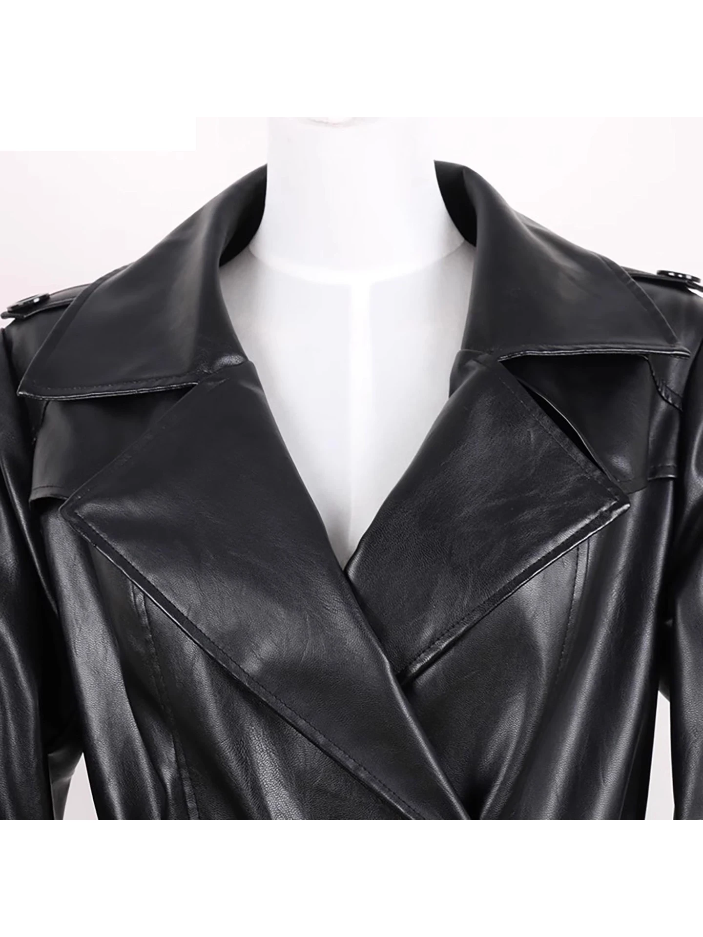 Autumn Extra Long Black Soft Faux Leather Trench Coat for Women Belt Double Breasted Floor Length Luxury Designer Clothes 2025