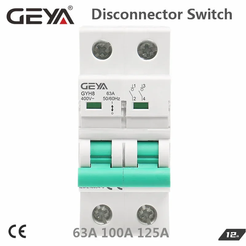 

GEYA GYH8 Din Rail 2Pole Main Switch Function Disconnector Switch Isolator Circuit Breaker 400VAC DP Breaker