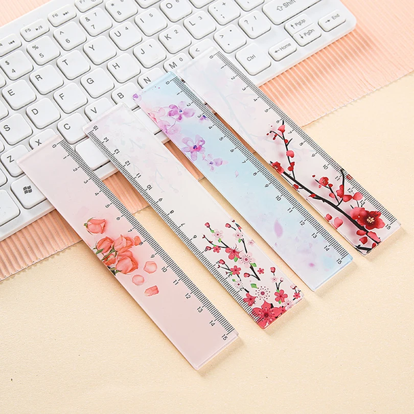 Flowers Ruler School Supplies Kawaii Stationery Papeleria Transparent Cute Stationery Regla School Rules 15cm Drawing Tool